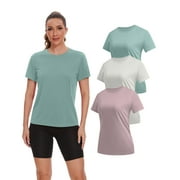 TELALEO 3 Pack Workout Tops for Women Short Sleeve Athletic T Shirts Quick Dry Tennis Yoga Running Crew Neck Tee M